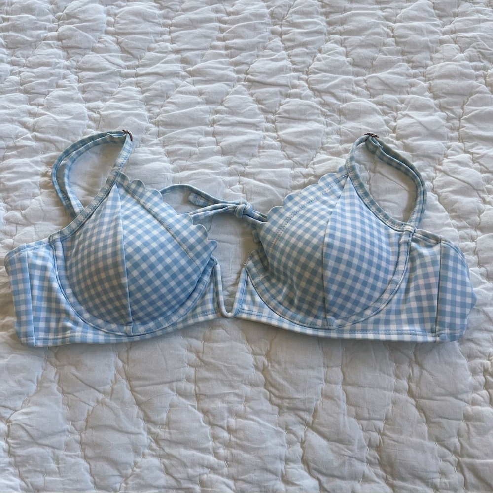 Kirra Like New Blue and White Gingham Bikini Top